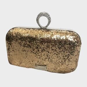Jewell Socialite Gold Sequined Ring Clasp Evening Clutch Golden Taxi